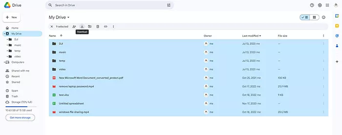 Google ドライブ内のファイルをダウンロード