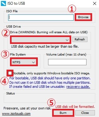 ISO to USB ISOファイル 書き込む