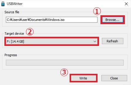USBWriter ISOファイル 書き込む