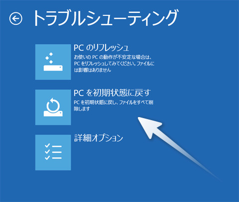 windows8 PCを初期状態に戻す